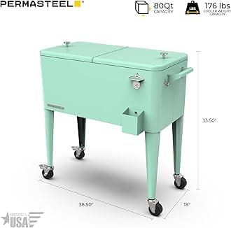 Permasteel PS-203 AM 80 Quart Portable Rolling Patio Cooler