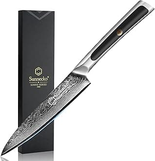 Sunnecko Paring Knife 5 Inch, Small Kitchen Knife with VG10 Damascus Steel Utility Knife with Solid Handle Fruit Knife Perfect for Cutting Fruit and Vegetables Peeling Knife with Gift Box Petty Knife