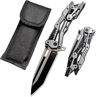 DOOM BLADE Gifts for Men Pocket Knife, Folding Knives with Pocket Clip 3.35 inches Blade Length Stainless Steel Blade with Mechanical Steel Handle ,Mechanical Folding Design for Outdoor,Camping (Black and Silver)