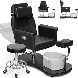 OKAKOPA Pedicure Chair No Plumbing, Portable Pedicure Station for Nail Tech, 360 Swivel Reclining Salon Pedicure Chairs w/Stool, Massage Basin, Footrest for Foot Spa, Black