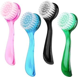 Facial Cleansing Brush, Facial Exfoliating Brush Face Wash Scrub Exfoliator Brush for Makeup Skincare Removal, 4 Pack (BlackBlueGreenPink)