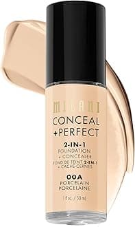 Milani Conceal + Perfect 2-in-1 Foundation + Concealer for a Flawless Complexion, Under Eye Corrector, Cover Redness and Imperfections, Waterproof and Sweatproof - 00A-Porcelain