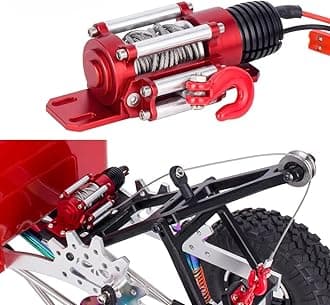 RC Car Winch 1/10 Scale RC Model Vehicle Crawler Winch RC Accessory with Switch Simulated Toy Winch for Axial SCX10 90046 D90 Traxxas TRX4