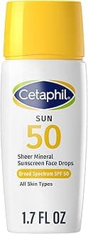 Cetaphil Sheer Mineral Liquid Sunscreen for Face, 100% Mineral UVA/UVB Filters, Zinc Oxide Broad Spectrum SPF 50 Formulated for Sensitive Skin, Unscented, 1.7 Fl Oz