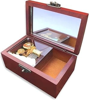 BinkeGG Play (Ten Little Indians) Brown Antiqued Lock Wooden Jewelry Box Music Box with Sankyo Musical Movement (65 Tunes Option)