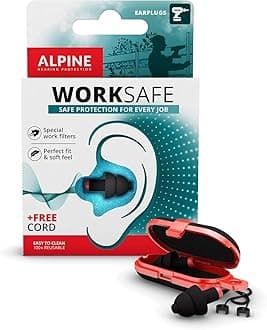 WorkSafe Ear Plugs for Work & DIY - Reduce Machine Noises with Safety Cord - Comfortable Reusable Earplugs for Maximum Ear Protection (23 dB SNR)