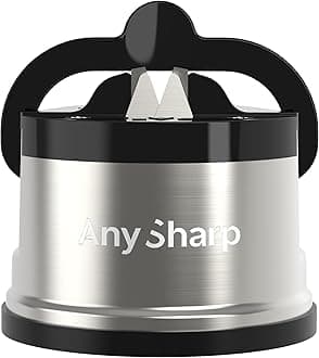 AnySharp Pro Metal Knife Sharpener, Hands-Free Safety, PowerGrip Suction, Sharpens All Kitchen Knives, Ideal for Hardened Steel & Serrated, World's Best, Compact, One Size, Brushed, Metal