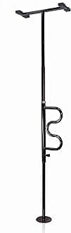Stander Security Pole and Curve Grab Bar, Elderly Tension Mounted Floor to Ceiling Transfer Pole, Bathroom Safety Assist and Stability Rail, Metallic Black (Eligible for VAT Relief in the UK)