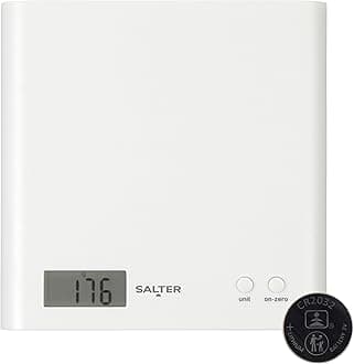 Salter Digital Kitchen Scale - 3kg Capacity, Battery Included, High Precision, Accurate Food Weighing, Easy Read Display, Add & Weigh, Zero Function, Slim Design, Wipe Clean, White, 15 Year Guarantee