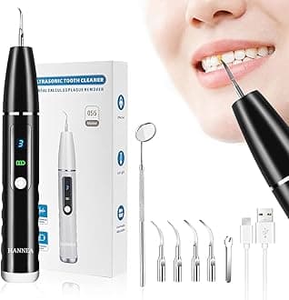 Teeth Whitening Kit Electric Tartar Remover with LED, Tartar Tooth Remover Cleaning Tool, 4 Replaceable Heads & 3 Modes Dental Care for Teeth Cleaning, Black