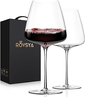 OJA Red Wine Glasses Set of 2, Large Hand Blown Crystal Burgundy Glasses-Light, Clear, Best for Wine tasting, Christmas, Birthday, Anniversary, Wedding Gifts-23 OZ