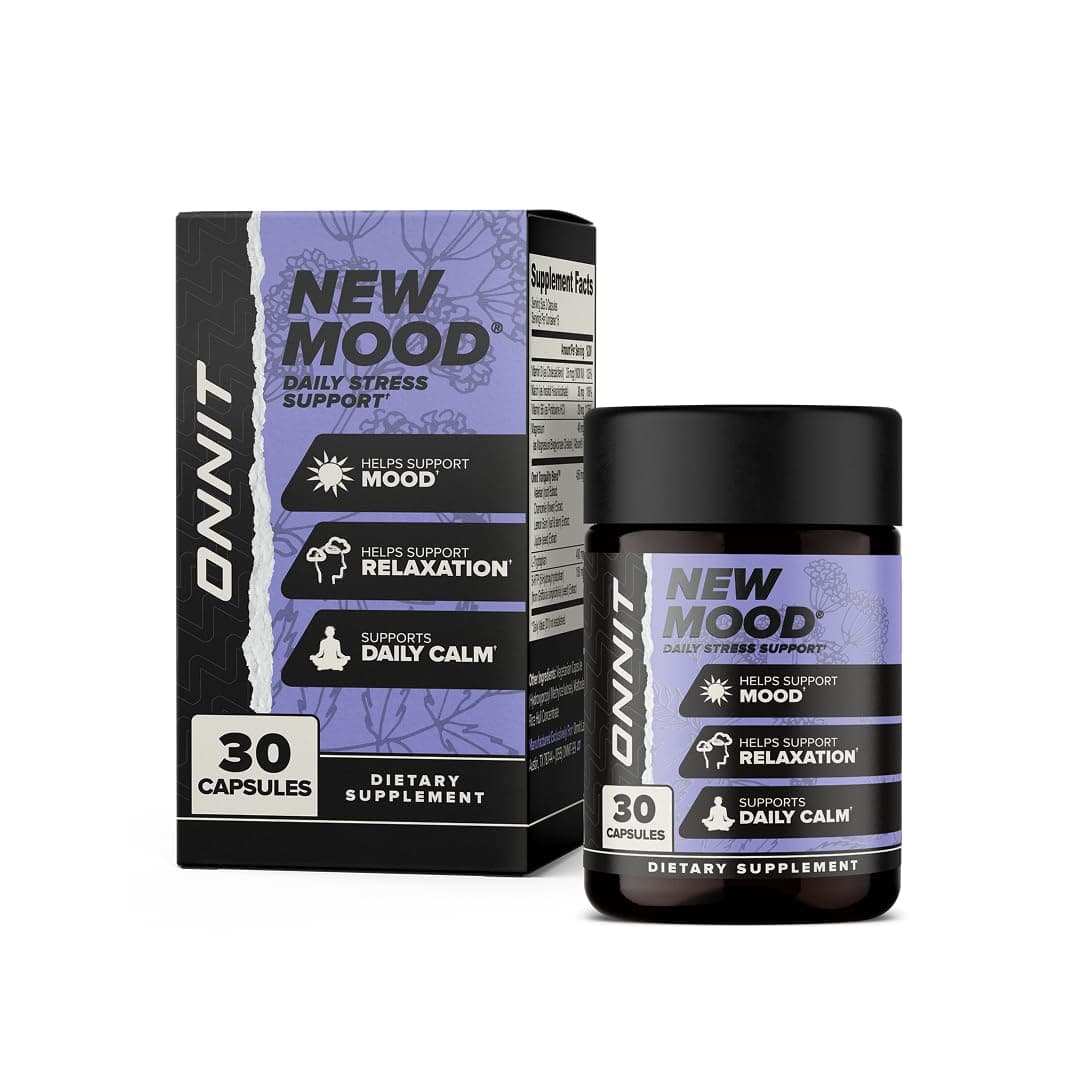 - ONNIT New Mood Daily Stress Support Capsules, IGEN™ Non-GMO Tested, Sleep and Mood Support Supplement for Men and Women, Daily Stress Management Capsules, 30 Count