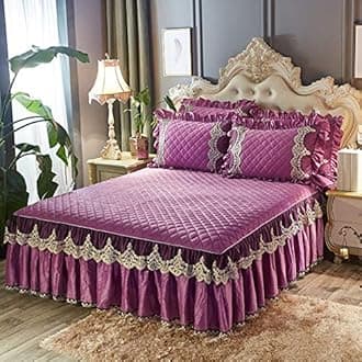 Warm Ruffled Luxury Bed decoration Pleated Base valance sheet Quilted fitted Bedspread Wrap around style With 18" drop-K Queen2