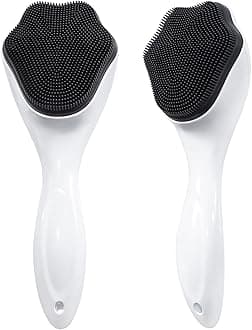 Silicone Face Scrubber Exfoliating Brush, Beomeen 2 Pack Manual Handheld Facial Cleansing Brush Blackhead Scrubber, Soft Bristles Waterproof for Face Skincare (Black White)