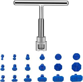 19pcs T Bar Dent Repair Kit, Dent Puller Iron Door Small Hail Dent Removal Kit Include T Bar Dent Puller and 18 Auto Dent Pulling Tabs for Car Universal
