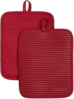 KitchenAid Ribbed Soft Silicone Water Resistant Pot Holder Set, Passion Red, 2 Piece Set