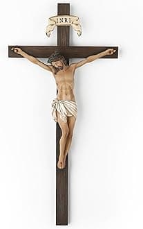 BC Catholic Crucifix Wall Cross, Jesus Christ Wall Decor for Home Altar, Religious Gift, Handmade Renaissance Sculpture by Buildclassic (Full Color Simplified Version)