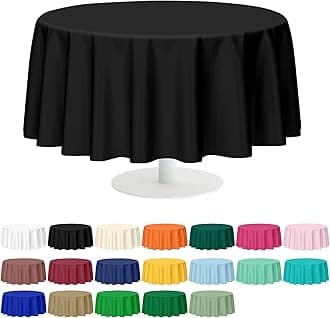 Mulbozy 2 Pcs Black Round Tablecloth, 84 inches Disposable Plastic Black Circle Table Covers for Baby Shower Wedding Bridal Shower Birthday Party Decorations