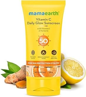 Mamaearth Vitamin C Sunscreen SPF 50 PA++++ | Broad Spectrum UVA/UVB Protection with Turmeric | Daily Glow Face Sunscreen | Lightweight & Fast Absorbing for All Skin Types | 1.76 Oz (50g)