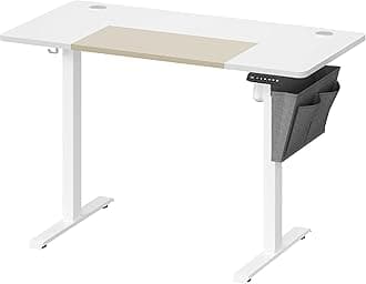 VASAGLE Electric Standing Desk, Height Adjustable Desk, 60 x 120 x (72-120) cm, 4 Memory Heights, Storage Pocket, for Home Office, Study, Cloud White and Matte White LSD015W11V1