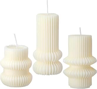 3 Pcs Small Ribbed Pillar Candles Ribbed Candle Soy Wax Scented Pillar Candle Aesthetic Candle Modern Geometric Candle Tall Pillar Candle Modern Home Decor for Bathroom Living Room(White)