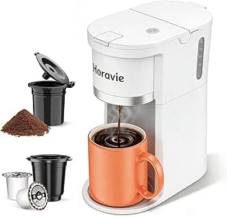 Small Single Serve Coffee Maker, Fast Brew One Cup Coffee Machine for K Cup and Grounds, 6 to 12 oz. Brew Sizes, Capsule Coffee Machine with Descaling Reminder and Viewing Tank, White