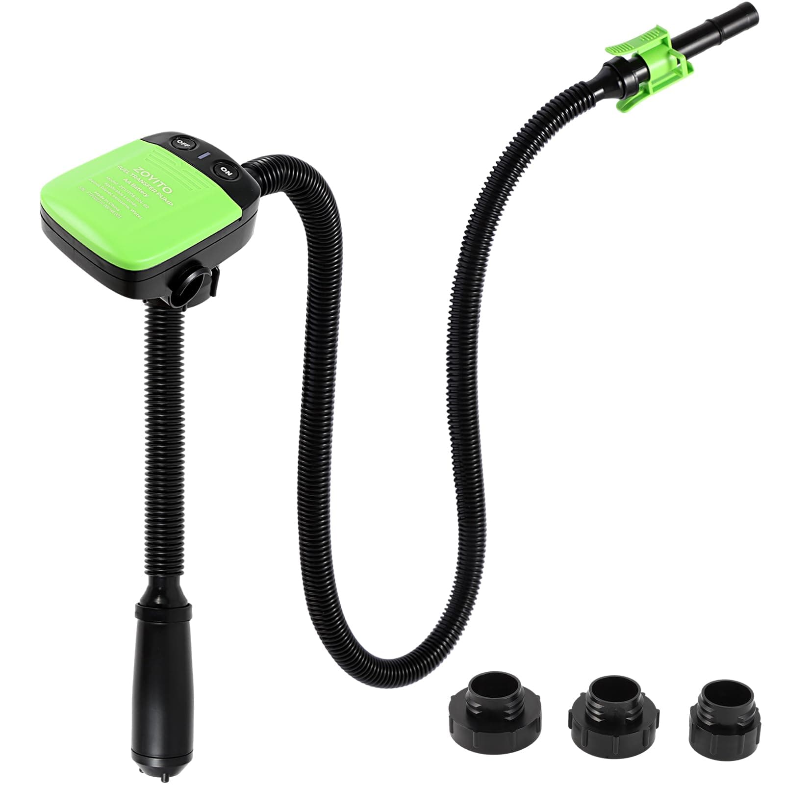 Automatic Lquild Transfer Pump With Auto-Stop, AA Battery Powered Portable Pump for Gasoline Diesel Fuel Fluid Oil Kerosene With 3 Adapters Fits Most Gas Cans,Up to 2.4 Gallon Per Minutes