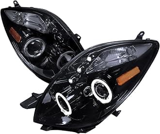 LED Halo Glossy Piano Black Projector Headlights Lamps Compatible with 2006-2008 Toyota Yaris Hatchback, Left + Right Pair Headlamps Assembly