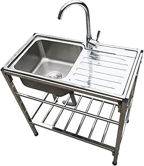 Stainless Steel Single Bowl Sink,Commercial Restaurant Kitchen Utility Sinks with Faucet,Portable Camping Big Sink Station,Outdoor Garden Laundry Room Sinkcet,Portable Sink for Washing Hands (Color