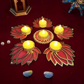 Divyakosh Wood Rangoli Tealight For Diwali, Event Decoration, Home Decoration, Wedding And Religious Festival (Lotus Décor- 6 Pc)