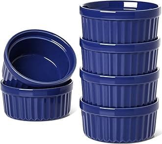 LE TAUCI Ramekins 4 OZ Oven Safe, Creme Brulee Ramekins, Pudding Custard Cups Souffle Ramiken, Dipping Sauce Dishes, Ceramic Ramekin Bowls Set of 6, True Blue