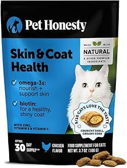 Cat Skin & Coat Health Chews – Crunchy & Creamy Treats with Omegas, Vitamin C & E, Biotin – Soothes Itchy, Dry Skin, Reduces Shedding & Promotes a Shiny Coat – Cat Vitamins (Chicken 30-Day Supply)