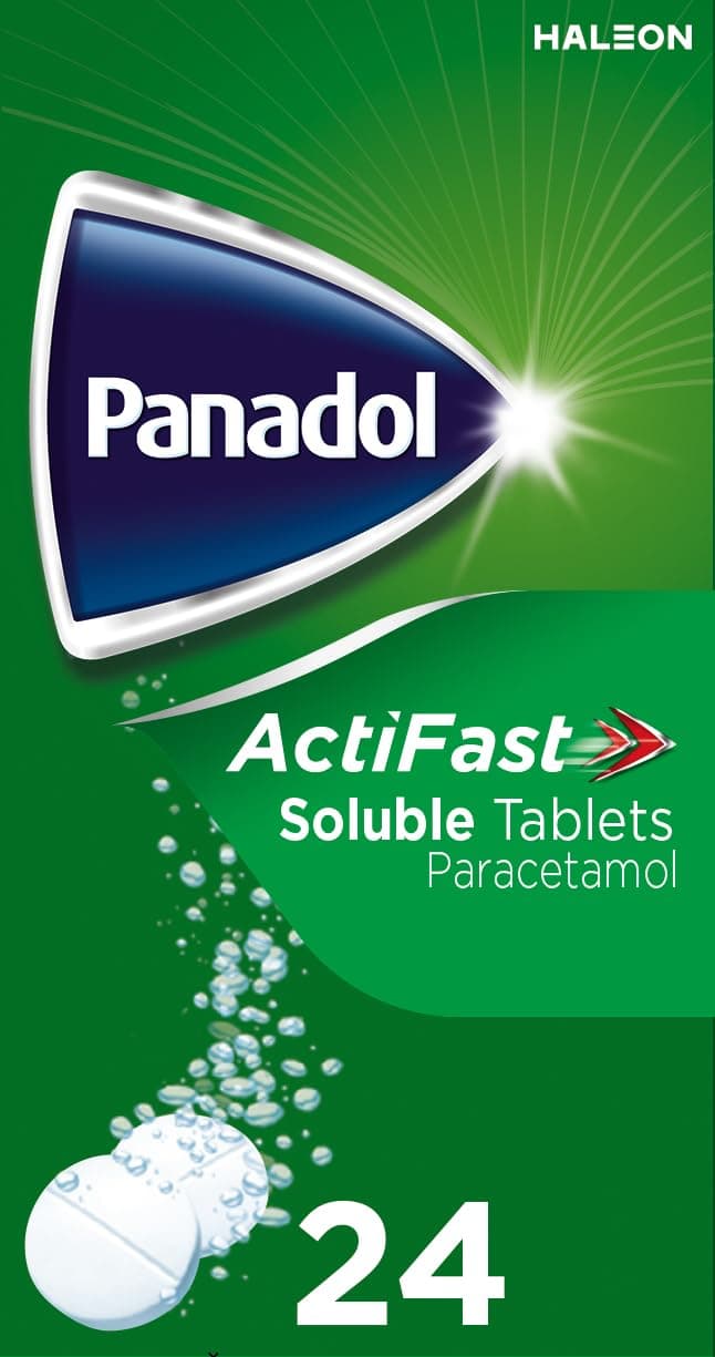 Panadol ActiFast Pain Relief Tablets, Soluble Paracetamol Tablets, Backache and Sore Throat, Pack of 24