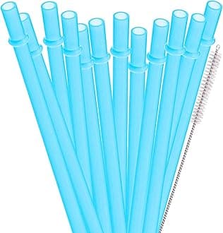 Dakoufish 12 Piece 11 Inch Reusable Plastic Thick Drinking Straws BPA Free Mason Jar Straws Plain Color (11inch,Blue)