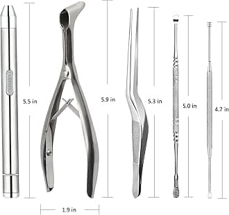 Earwax Removal Kit 5 Pcs, Ear Wax Cleaning Tool Set, Ear Pick with LED Light USB Charging, Stainless Steel Ear Curette, Earwax Tweezer, Ear Canal Dilator, Ear Wax Remover Tool with Storage Box