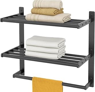 Bathroom Towel Racks with Towel Bar, Bethom 3-Tier Towel Shelf for Bathroom, 16 Inch Hotel Wall Mounted Towel Holder, Metal Matte Black Lavatory Bathroom Towel Rails, Waterproof and Rustproof