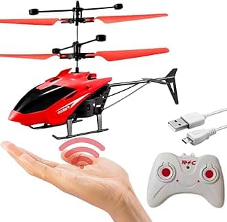 Outdoor and Indoor Flying Helicopter with Remote Control | Electronic Radio RC Remote Control Toy | Charging Helicopter with 3D Light & Safety Sensor for Kids - Pack of 1 (Red Color)