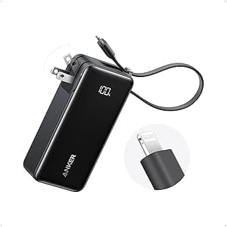 Anker Nano 3-in-1 Power Bank, Foldable AC Plug, 10,000mAh, 30W Two-Way Fast Charging, Built-in Lightning Cable (Not for iPhone 16/15 Series), Compatible with iPhone 14 Series, AirPods, and More