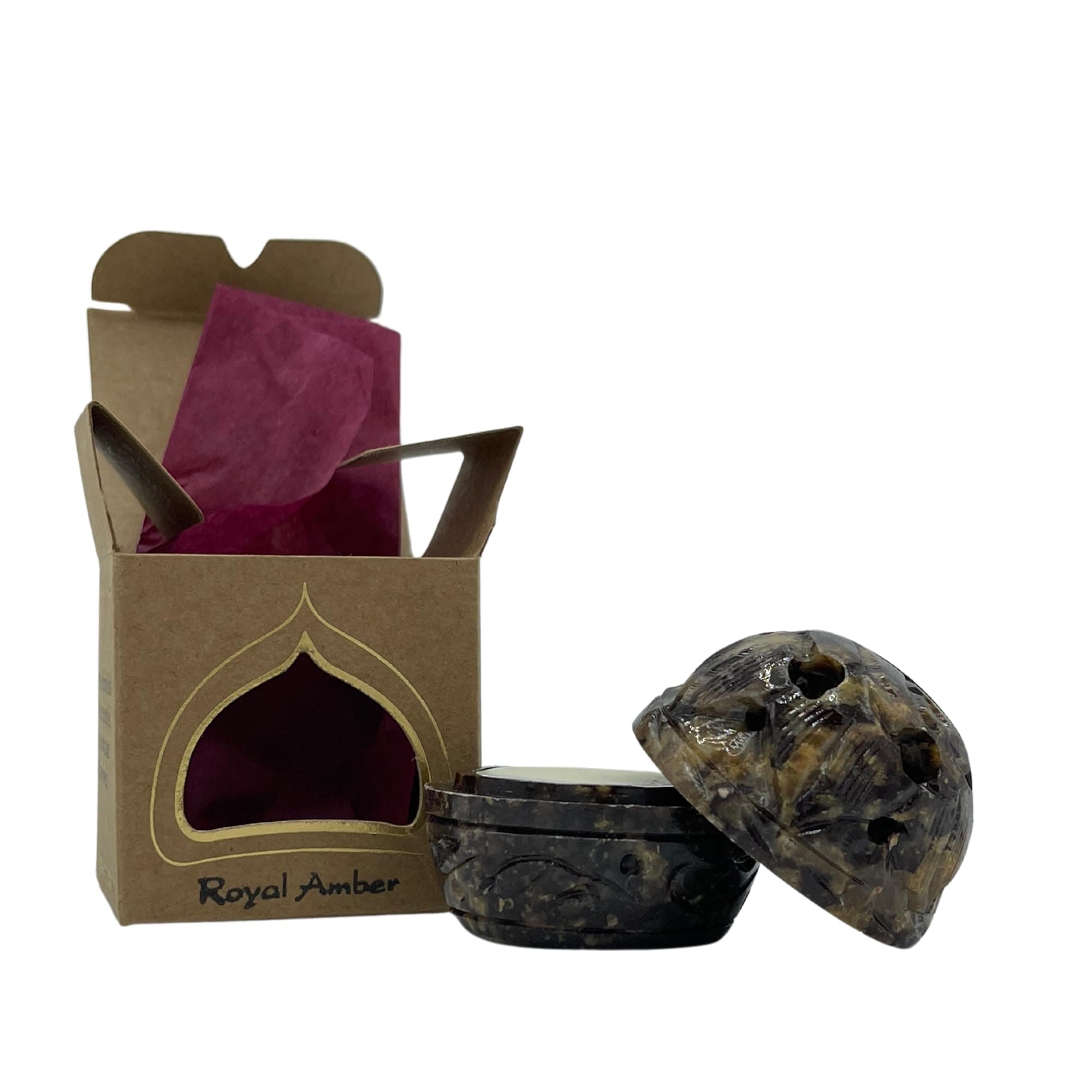 Auric Blends Temple Essence Solid Perfume - Hand-Crafted Royal Amber Scent in Hand-Carved Soapstone, Made in USA, Beeswax & Coconut Oil Blend, Travel-Friendly, 0.2 oz