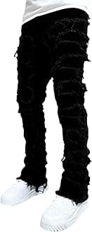 Stacked Jeans Men Skinny Ripped Jeans Slim Fit Patchwork Denim Pants Y2K Goth Harajuku Emo Hip Hop Jeans Trouser