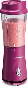 Hamilton Beach Portable Blender for Shakes and Smoothies, 14 Oz BPA Free Travel Cup & Lid, Durable Stainless Steel Blades, Personal Smoothie Blender, Raspberry, 51131G