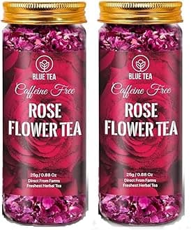 BLUE TEA - Rose Tea - Loose - 0.88 oz (Pack of 2) | RICH VITAMIN-C | Beautiful Hair & Skin - Caffeine Free-Flower Based - Herbal Tea- Vegan - Non-GMO | Food grade Pet-jar Pack