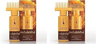 Indulekha Bringha Ayurvedic Hair Oil 100 ml|| Hair Fall Control and Hair Growth with Bringharaj & Coconut Oil - Comb Applicator Bottle for Men & Women (Pack of 2)