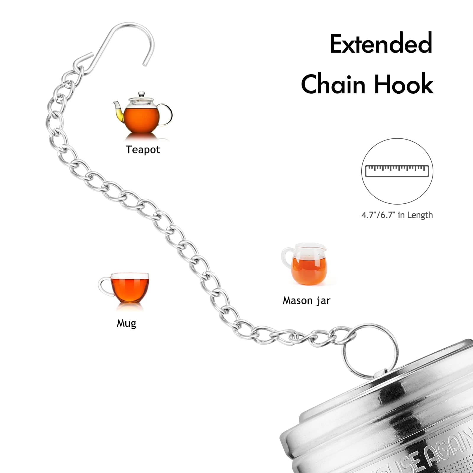 House Again Tea Infuser (2 Pack, Large + Small), Extra Fine Mesh Tea Strainers for Loose Tea, 18/8 Stainless Steel Tea Strainer with Extended Chain Hook, Tea Steeper
