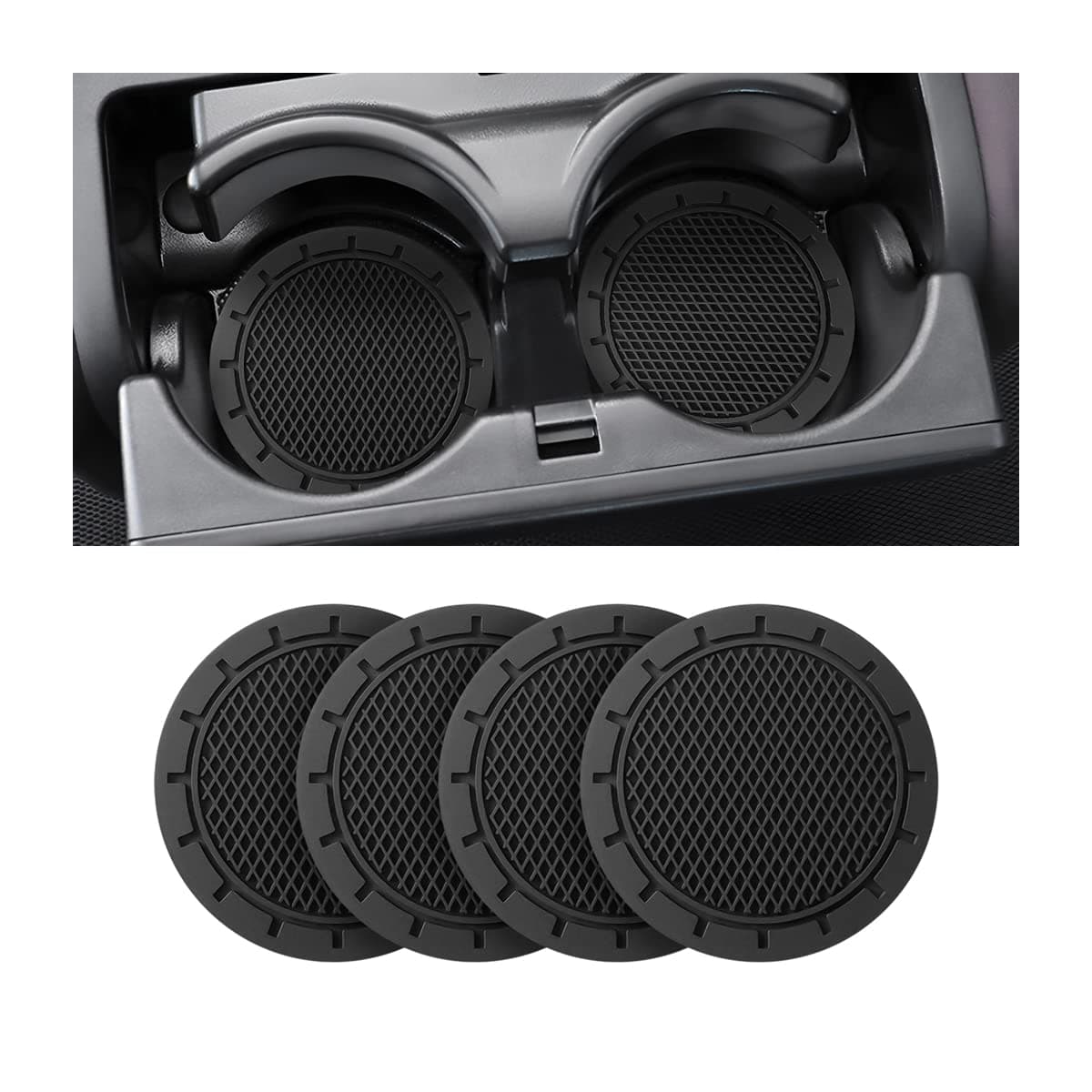 Car Cup Holder Coaster, 4 Pack 2.75 Inch Diameter Non-Slip Universal Insert Coaster, Durable, Suitable for Most Car Interior, Car Accessory for Women Men (Black)