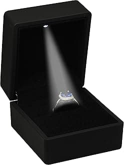 LED Black Ring Box for Proposal, Wedding, Engagement, Father's Day, Christmas...Luxury LED Ring Jewelry Gift Box with Light for Men for Women for Girls Box Dimension 2.36〞(W)*2.56〞(D)*1.97〞(H)