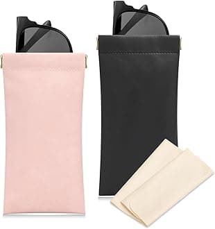Sunglass Case, 2 Pcs Soft Eyeglass Cases for Women Portable Squeeze Top Leather Glasses Pouch