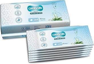 Comfy Life Premium Full Body Cleansing Wet Wipes For Adults - Large Luxury Fresh-feel Rinse-free Fragrance-free Bed Bath Incontinence Hygiene Intimate-care Soft Sheets (6 x Travel Pack (60 Wipes))