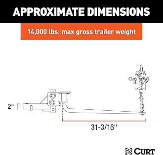 CURT 17057 Round Bar Weight Distribution Hitch with Integrated Lubrication, Up to 14K, 2-Inch Shank, Black