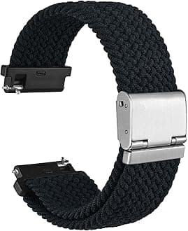 WOCCI 22mm Braided Nylon Watch Band for Men and Women, Quick Release, Silver Stainless Steel Buckle (Black)